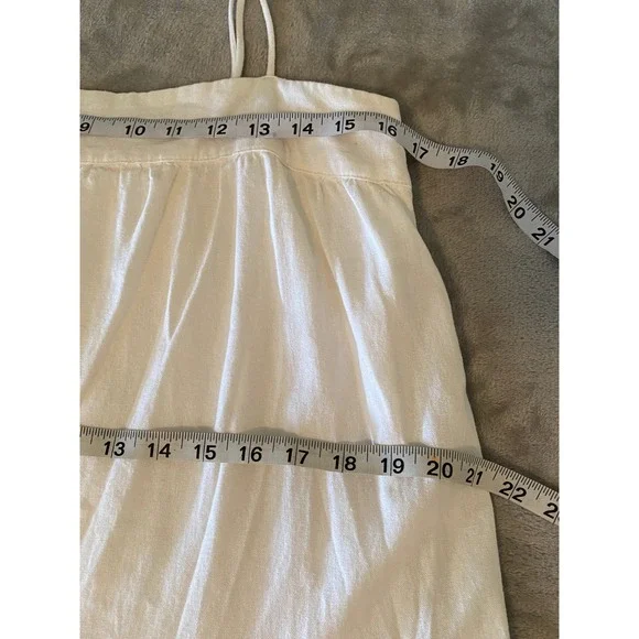 Abercrombie & Fitch Dress Sz M White Linen Blend Tiered Maxi Adjustable Coastal - Picture 9 of 10